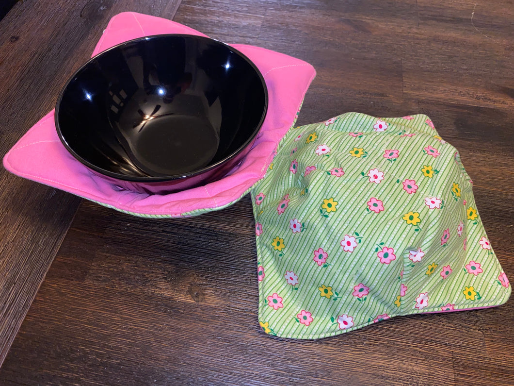 Flowers Green/Pink Medium Bowl Cozy - Assort Liners